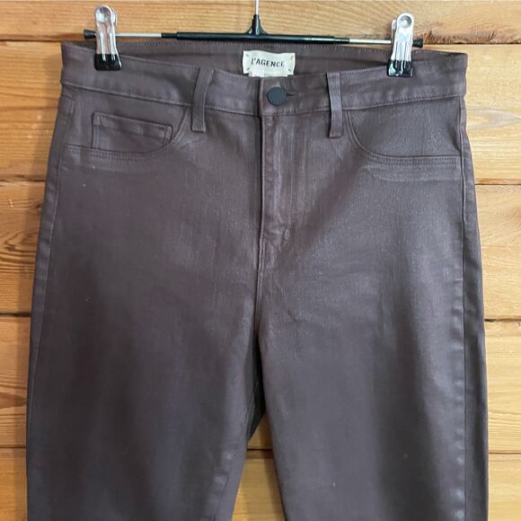 L'AGENCE Piper High Rise Skinny Jean in Espresso Coated Brown Size 29 - Picture 5 of 9